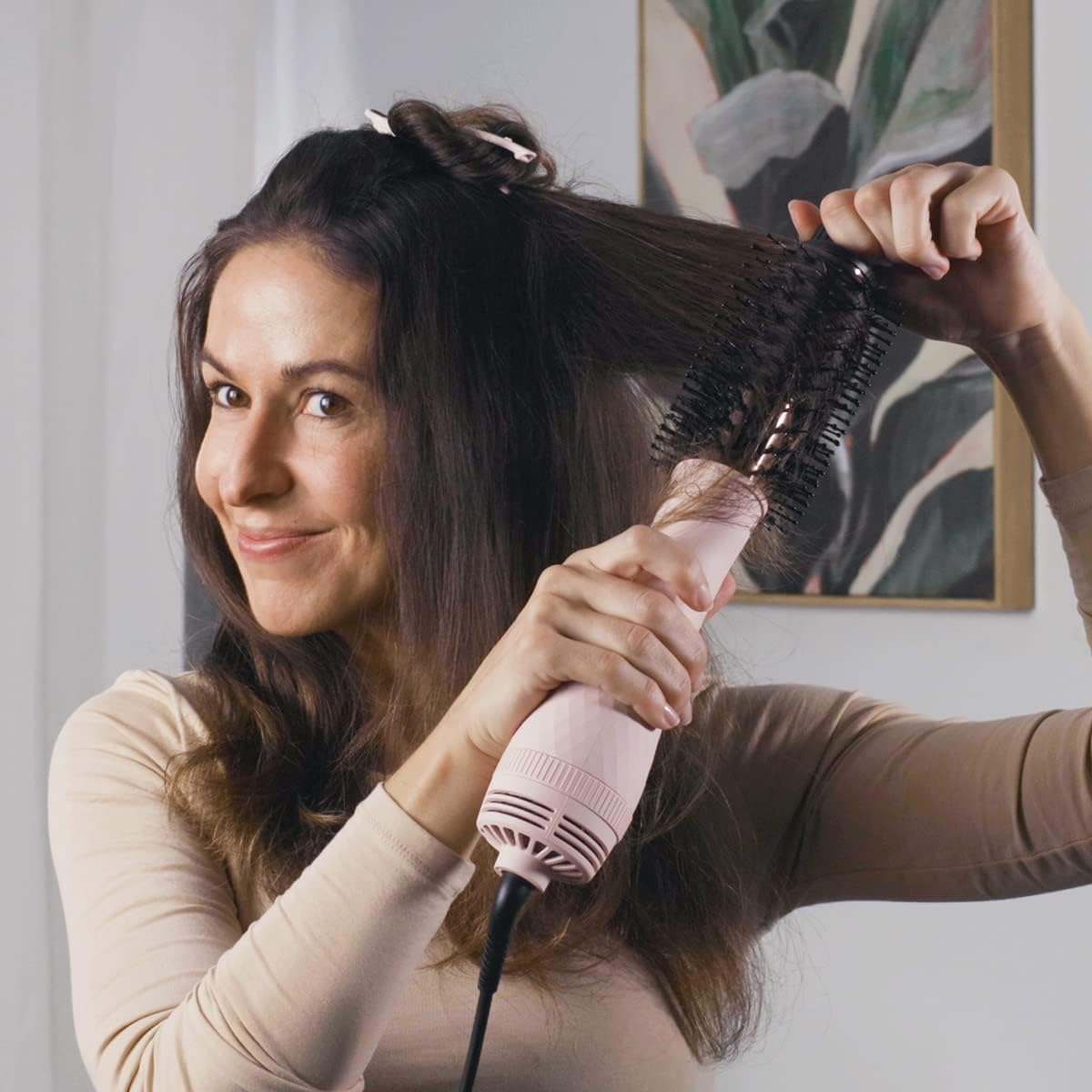 L'ANGE HAIR Le Volume 2-in-1 Titanium Blow Dryer Brush | Hot Air Brush in One with Oval Barrel | Hair Styler for Smooth, Frizz-Free Results for All Hair Types (Blush - 60 mm)