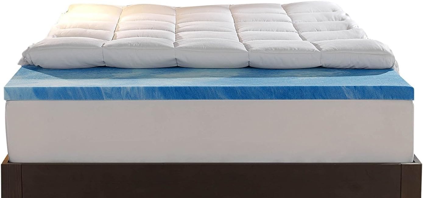 Sleep Innovations Cooling Comfort Gel Memory Foam Dual Layer Mattress Topper, 4 Inch, King Size, Pillow Top Cover