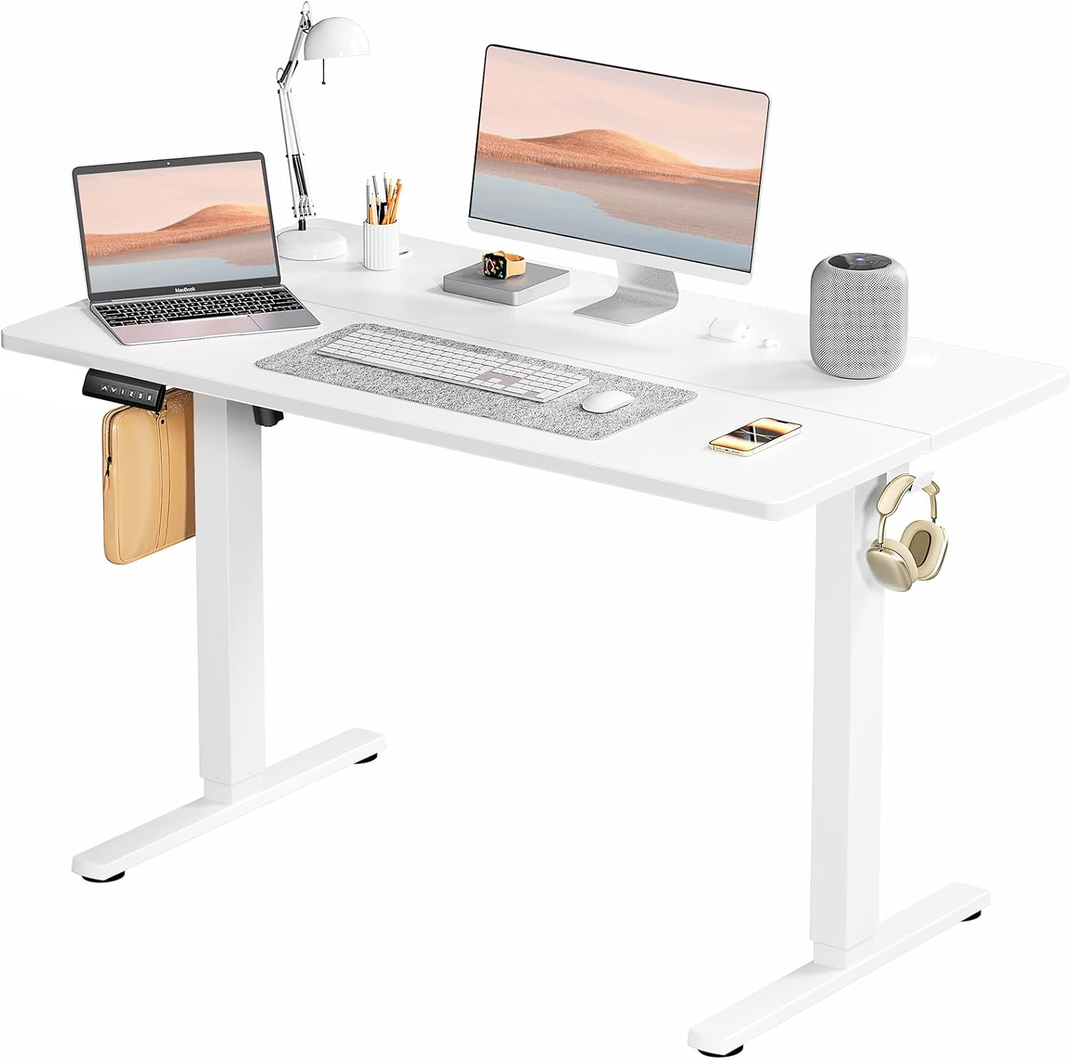SMUG Standing Desk, Adjustable Height Electric Sit Stand Up Down Computer Table, 40x24 Inch Ergonomic Rising Desks for Work Office Home, Modern Lift Motorized Gaming Desktop Workstation, White