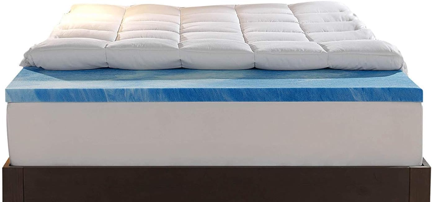 Sleep Innovations Cooling Comfort Gel Memory Foam Dual Layer Mattress Topper, 4 Inch, King Size, Pillow Top Cover