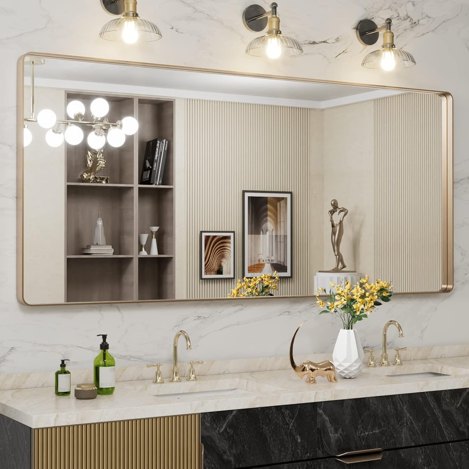 LOAAO Black Metal Framed Bathroom Mirror for Wall, 22X30 Inch Rounded Rectangle Mirror, Matte Black Bathroom Vanity Mirror Farmhouse, Anti-Rust, Tempered Glass, Hangs Horizontally or Vertically