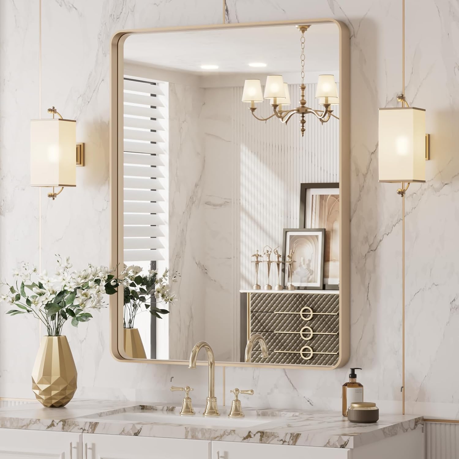 LOAAO Black Metal Framed Bathroom Mirror for Wall, 22X30 Inch Rounded Rectangle Mirror, Matte Black Bathroom Vanity Mirror Farmhouse, Anti-Rust, Tempered Glass, Hangs Horizontally or Vertically