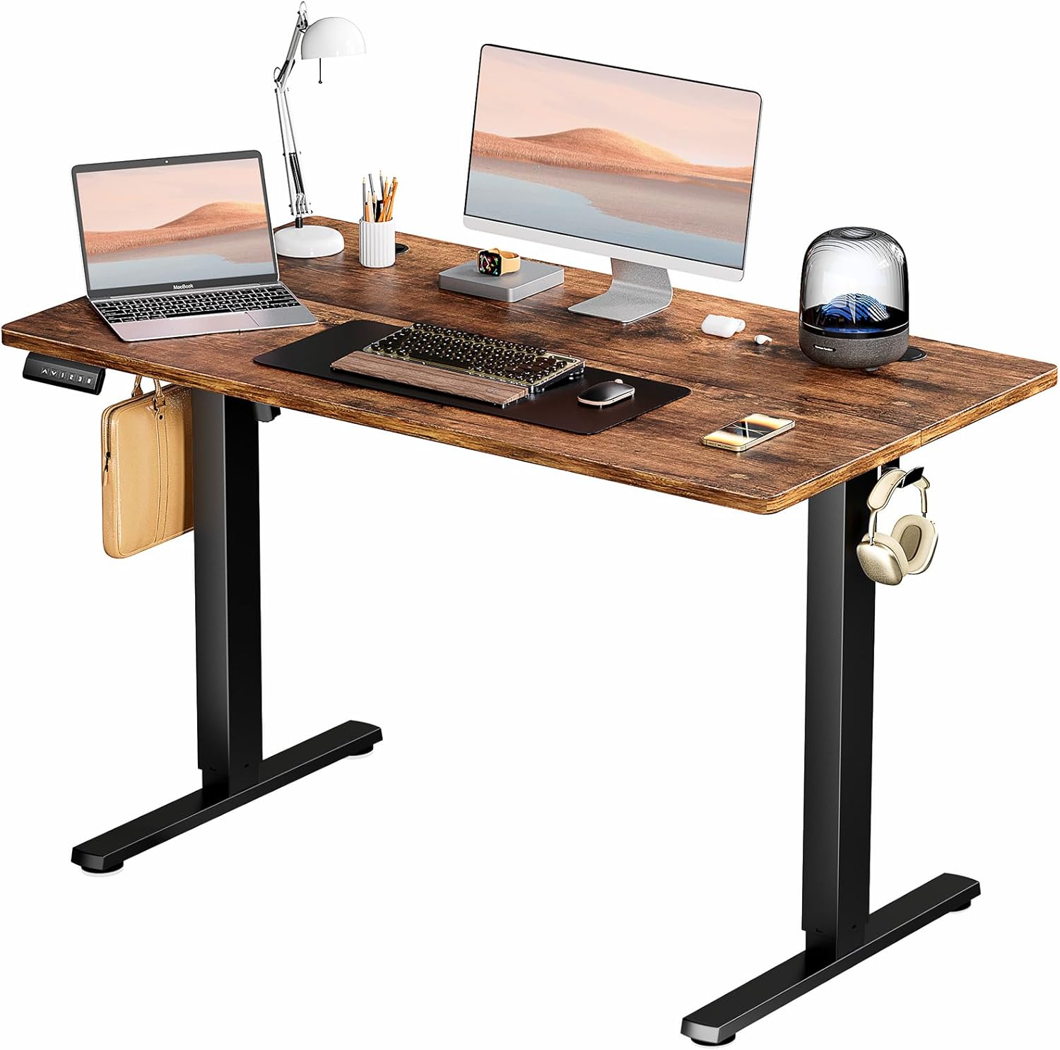 SMUG Standing Desk, Adjustable Height Electric Sit Stand Up Down Computer Table, 40x24 Inch Ergonomic Rising Desks for Work Office Home, Modern Lift Motorized Gaming Desktop Workstation, White