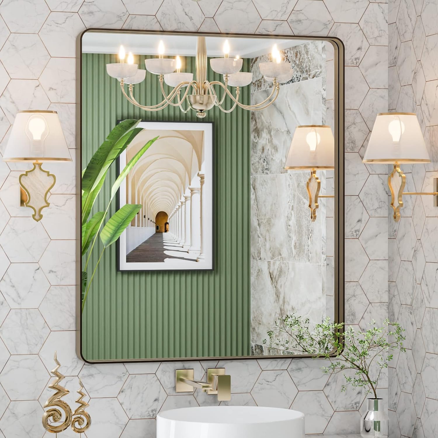 LOAAO Black Metal Framed Bathroom Mirror for Wall, 22X30 Inch Rounded Rectangle Mirror, Matte Black Bathroom Vanity Mirror Farmhouse, Anti-Rust, Tempered Glass, Hangs Horizontally or Vertically