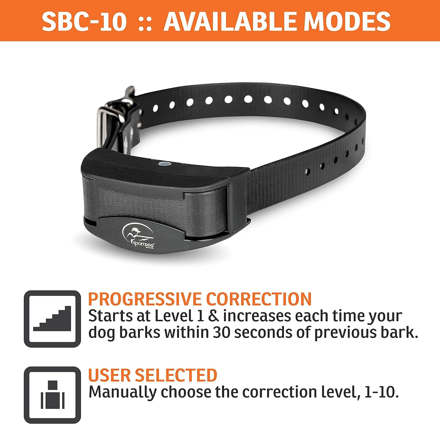 SportDOG Brand NoBark 10 Collar - Rechargeable, Programmable Bark Collar - Waterproof & Submersible, Black