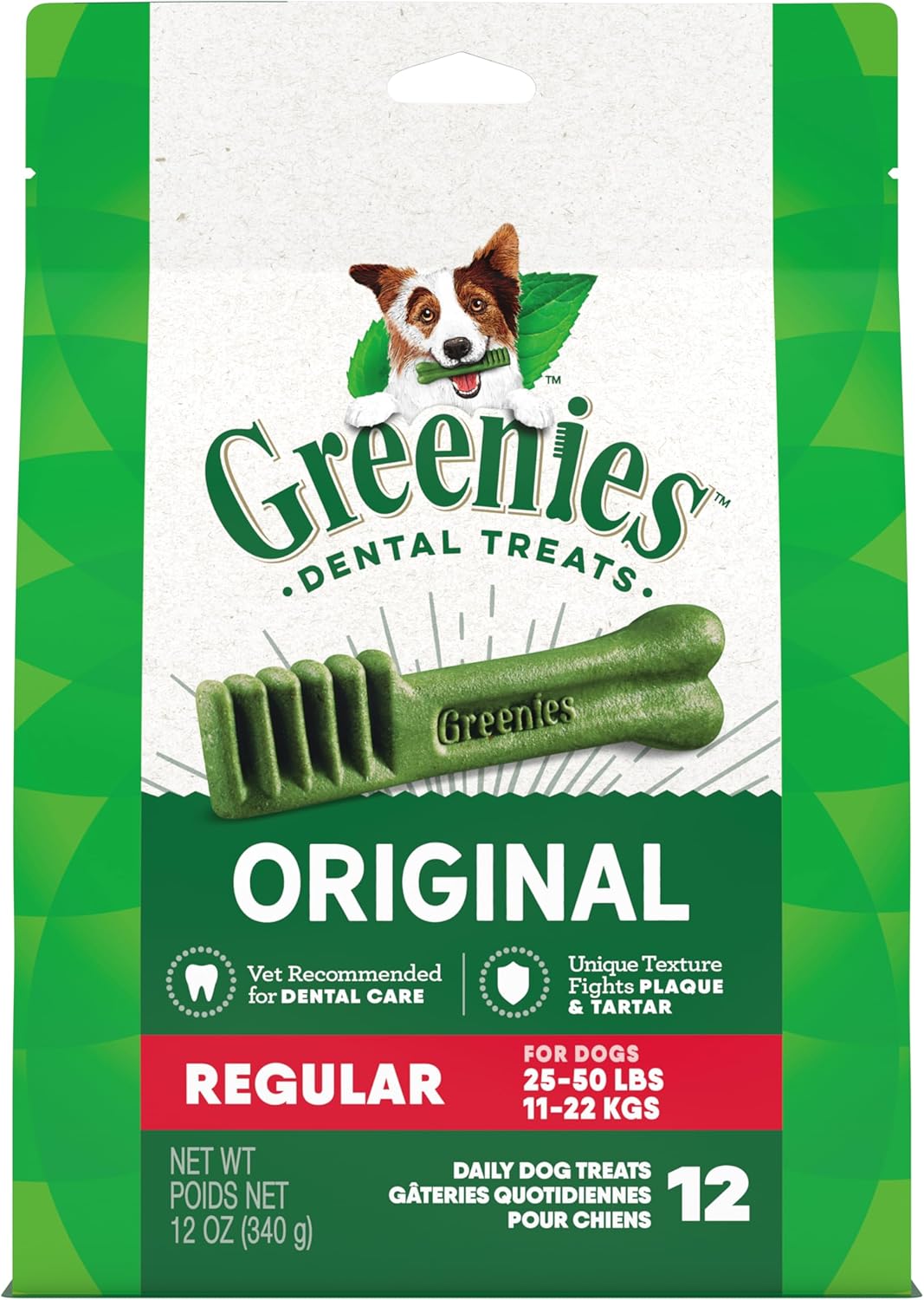 Greenies Original Regular Natural Dog Dental Care Chews Oral Health Dog Treats, 36 count (Pack of 1)
